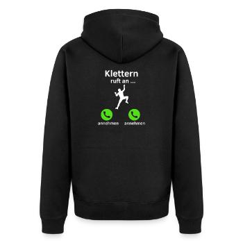 Klettern ruft an - annehmen oder annehmen? - Unisex Premium Bio Zip Hoodie - Schwarz - Hinten - Nico (187cm)