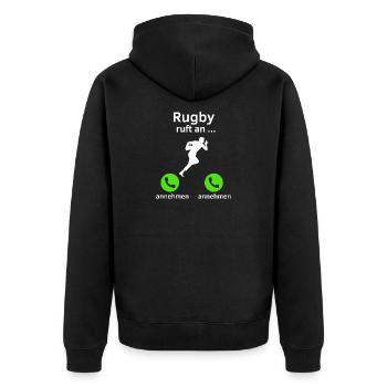Rugby ruft an - annehmen oder annehmen? - Unisex Premium Bio Zip Hoodie - Schwarz - Hinten - Nico (187cm)