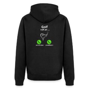 Golf ruft an - annehmen oder annehmen? - Unisex Premium Bio Zip Hoodie - Schwarz - Hinten - Nico (187cm)