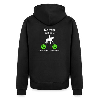 Reiten ruft an - annehmen oder annehmen? - Unisex Premium Bio Zip Hoodie - Schwarz - Hinten - Nico (187cm)