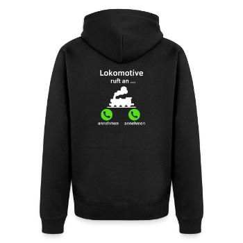 Lokomotive ruft an - annehmen oder annehmen? - Unisex Premium Bio Zip Hoodie - Schwarz - Hinten - Nico (187cm)