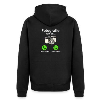 Fotografie ruft an - annehmen oder annehmen? - Unisex Premium Bio Zip Hoodie - Schwarz - Hinten - Nico (187cm)