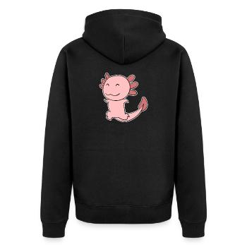 Axolotl Motiv - Unisex Premium Bio Zip Hoodie - Schwarz - Hinten - Nico (187cm)