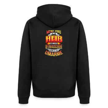 Meine Frau ist Heiß - Unisex Premium Bio Zip Hoodie - Schwarz - Hinten - Nico (187cm)
