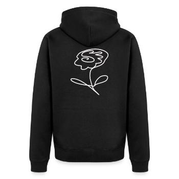 Blume weiß weiße Blume one line art Blume weiß - Unisex Premium Bio Zip Hoodie - Schwarz - Hinten - Nico (187cm)