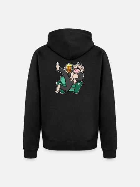 Funny monkey drinks beer - Unisex Premium Organic Zip Hoodie - black