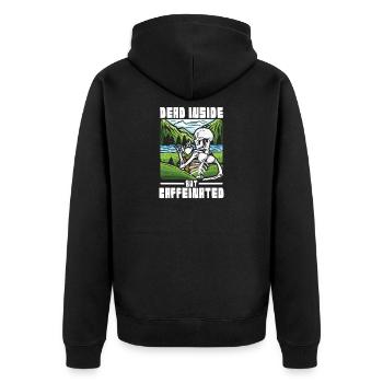 Dead inside but caffeinated - Unisex Premium Bio Zip Hoodie - Schwarz - Hinten - Nico (187cm)