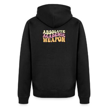 Studenten Absolute Academic Weapon - Unisex Premium Bio Zip Hoodie - Schwarz - Hinten - Nico (187cm)