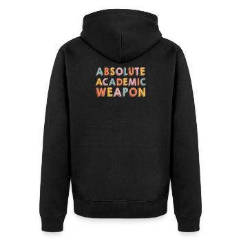 Studenten Absolute Academic Weapon - Unisex Premium Bio Zip Hoodie - Schwarz - Hinten - Nico (187cm)