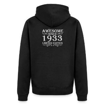 1933 - Jahrgang 1933 - Fantastisch seit 1933 - Unisex Premium Bio Zip Hoodie - Schwarz - Hinten - Nico (187cm)