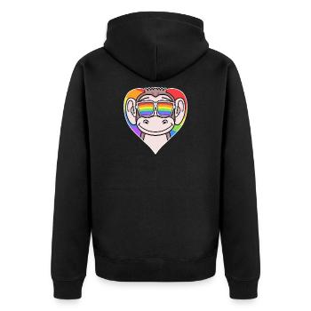 Gay Tier Affe Regenbogen Herz - Unisex Premium Bio Zip Hoodie - Schwarz - Hinten - Nico (187cm)