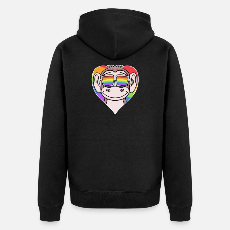 Gay Animal Monkey Rainbow Heart - Veste à capuche bio Premium Unisexe - noir