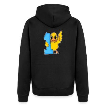 1 an - Inscription - Motif canard - Gagnant - Veste à capuche bio Premium Unisexe - noir - Dos - Nico (187cm)