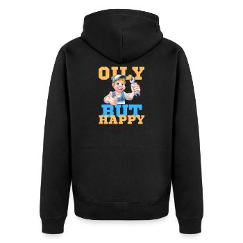 Oily but Happy Mechanic - Unisex Premium Bio Zip Hoodie - Schwarz - Hinten - Nico (187cm)