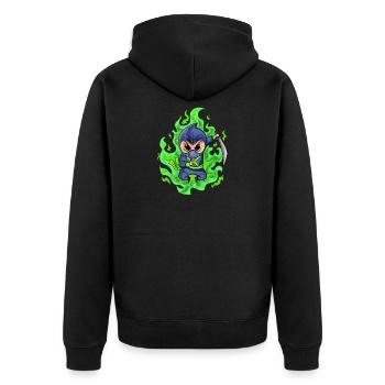 Fire Green Ninja Fighter Motif - Unisex Premium Organic Zip Hoodie - black - Back - Nico (187cm)