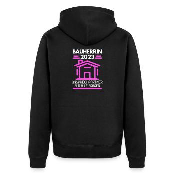 Bauherrin 2023 Hausbau Baustelle Richtfest - Unisex Premium Bio Zip Hoodie - Schwarz - Hinten - Nico (187cm)