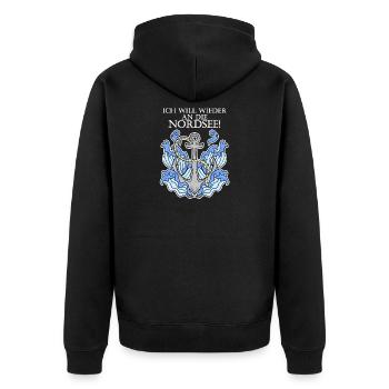Anker Nordsee Plattdeutsch Spruch Moin - Unisex Premium Bio Zip Hoodie - Schwarz - Hinten - Nico (187cm)