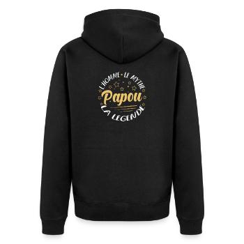 Papou Légende: L’Homme Mythe - Veste à capuche bio Premium Unisexe - noir - Dos - Nico (187cm)