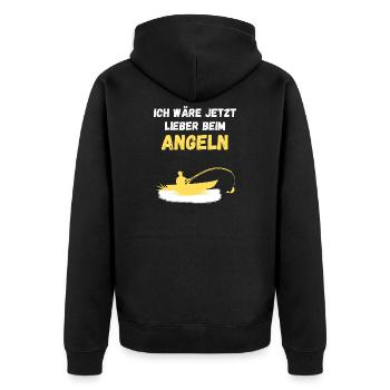 Ich wäre jetzt lieber beim Angeln - Unisex Premium Bio Zip Hoodie - Schwarz - Hinten - Nico (187cm)