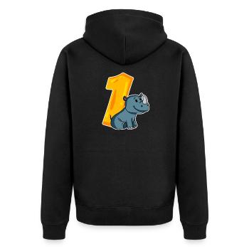 1 an - Inscription - Motif rhinocéros - Gagner - Veste à capuche bio Premium Unisexe - noir - Dos - Nico (187cm)