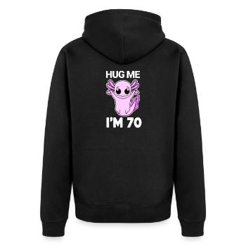 70th Birthday - 70 Years Old - Hug - Unisex Premium Organic Zip Hoodie - black - Back - Nico (187cm)