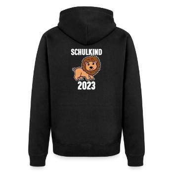 Schuldkind Einschulung Löwe 2023 - Unisex Premium Bio Zip Hoodie - Schwarz - Hinten - Nico (187cm)