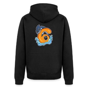 6 Jahre alt - 6. Geburtstag mit Tier Motiv - Hai - Unisex Premium Bio Zip Hoodie - Schwarz - Hinten - Nico (187cm)