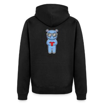 Hippopotamus with sunglasses and heart - Hippopotamus - Unisex Premium Organic Zip Hoodie - black - Back - Nico (187cm)