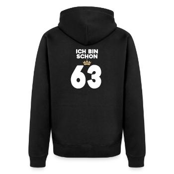 63. Geburtstag Geschenk - 63 Jahre mit Krone - Unisex Premium Bio Zip Hoodie - Schwarz - Hinten - Nico (187cm)