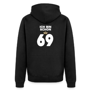 69. Geburtstag Geschenk - 69 Jahre mit Krone - Unisex Premium Bio Zip Hoodie - Schwarz - Hinten - Nico (187cm)