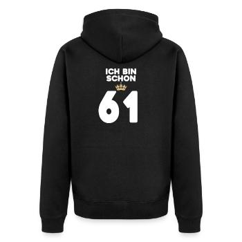61. Geburtstag Geschenk - 61 Jahre mit Krone - Unisex Premium Bio Zip Hoodie - Schwarz - Hinten - Nico (187cm)