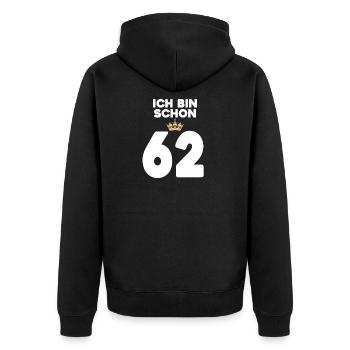 62. Geburtstag Geschenk - 62 Jahre mit Krone - Unisex Premium Bio Zip Hoodie - Schwarz - Hinten - Nico (187cm)