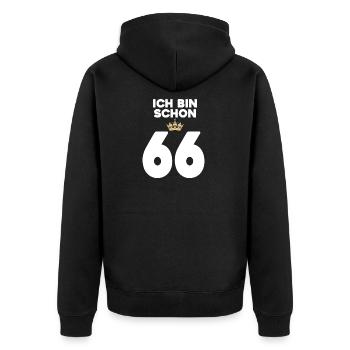 66. Geburtstag Geschenk - 66 Jahre mit Krone - Unisex Premium Bio Zip Hoodie - Schwarz - Hinten - Nico (187cm)