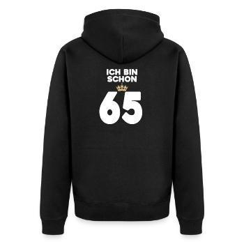 65. Geburtstag Geschenk - 65 Jahre mit Krone - Unisex Premium Bio Zip Hoodie - Schwarz - Hinten - Nico (187cm)