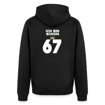 67. Geburtstag Geschenk - 67 Jahre mit Krone - Unisex Premium Bio Zip Hoodie - Schwarz - Hinten - Nico (187cm)