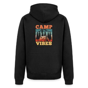 Camp Vibes Bergwald Abenteuer - Unisex Premium Bio Zip Hoodie - Schwarz - Hinten - Nico (187cm)