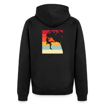 Climbing hero in retro sunset - Unisex Premium Organic Zip Hoodie - black - Back - Nico (187cm)
