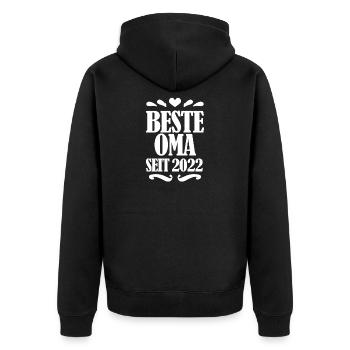 Beste Oma seit 2022 - Oma Spruch Geschenk - Unisex Premium Bio Zip Hoodie - Schwarz - Hinten - Nico (187cm)