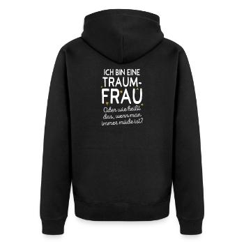 Traumfrau Oder Wie Heißt Das Wenn Man Müde Ist - Unisex Premium Bio Zip Hoodie - Schwarz - Hinten - Nico (187cm)