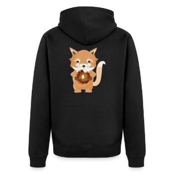 kleiner Fuchs mit leckeren Schokolade Donut - Unisex Premium Bio Zip Hoodie - Schwarz - Hinten - Nico (187cm)