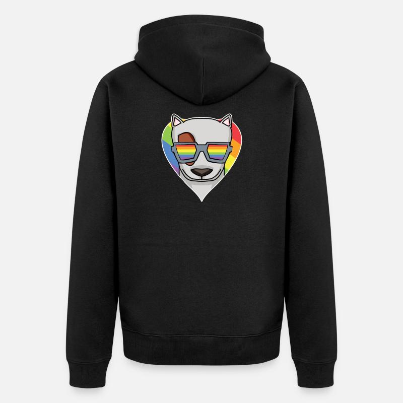 Regenbogen - Hund mit Brille - Bullterrier - Unisex Premium Bio Zip Hoodie - Schwarz