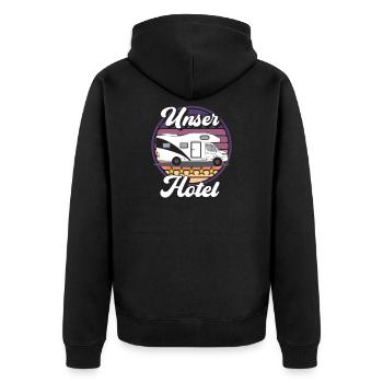 Campingplatzimpressionen: Wohnmobil Design - Unisex Premium Bio Zip Hoodie - Schwarz - Hinten - Nico (187cm)