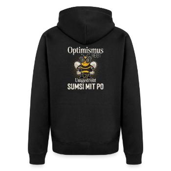 Optimismus Heißt Umgedreht Sumsi Mit Po - Unisex Premium Bio Zip Hoodie - Schwarz - Hinten - Nico (187cm)