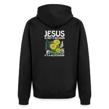 Jesus is not a religion it s a relationship - Unisex Premium Bio Zip Hoodie - Schwarz - Hinten - Nico (187cm)