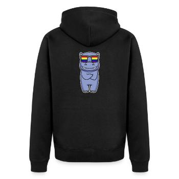 Regenbogen - Nilpferd mit Brille - Unisex Premium Bio Zip Hoodie - Schwarz - Hinten - Nico (187cm)
