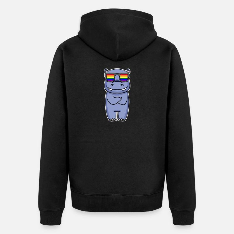 Regenbogen - Nilpferd mit Brille - Unisex Premium Bio Zip Hoodie - Schwarz