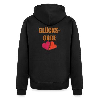 GLÜCKS CODE - Unisex Premium Bio Zip Hoodie - Schwarz - Hinten - Nico (187cm)