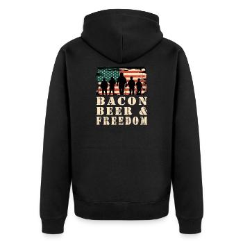 Bacon, Bier und Freiheit - Unisex Premium Bio Zip Hoodie - Schwarz - Hinten - Nico (187cm)