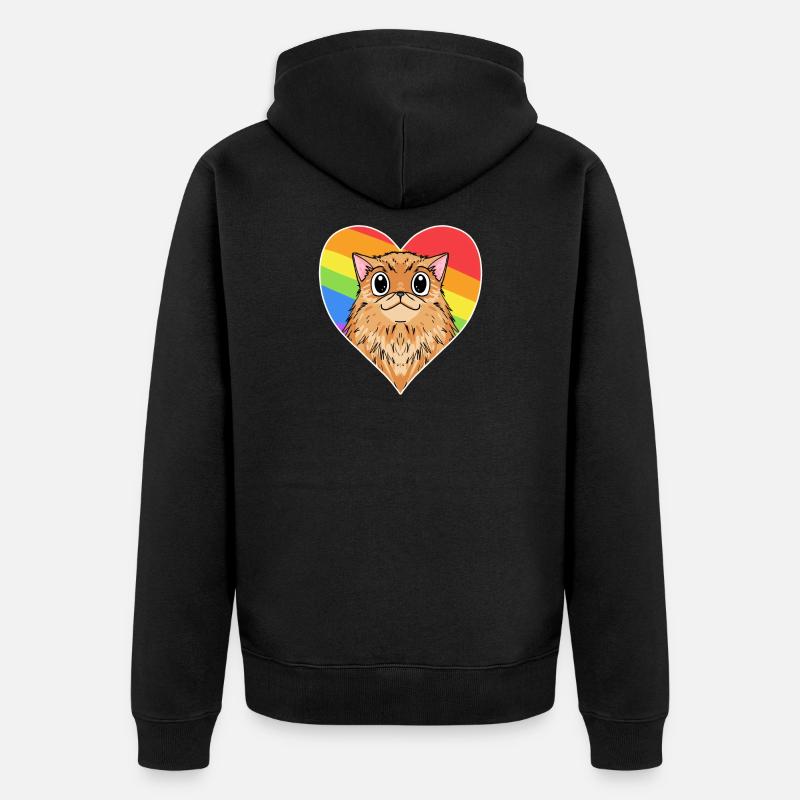 Arc-en-ciel - Chat avec cœur - Veste à capuche bio Premium Unisexe - noir
