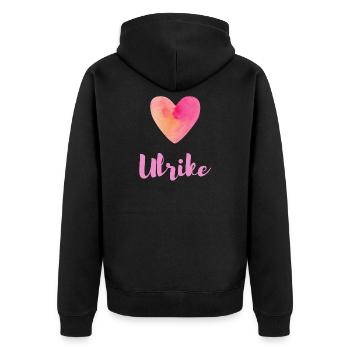 Ulrike Rosa Herz Feminines Mädchen Outfit Tee - Unisex Premium Bio Zip Hoodie - Schwarz - Hinten - Nico (187cm)